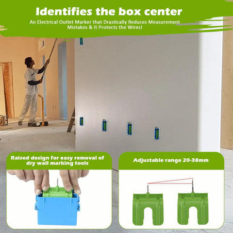 Must Have Electrical Box Positioning Tool Set Features Five Heavy Duty Metal Frames And Laser Markers For Perfect Plasterboard Installations With Zero Guesswork On Renovation Projects Today; shows electrical outlet markers and adjustable tools.