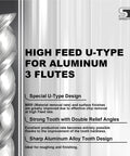 Close-up of Beast Carbide Square End Mill Set 3 Flute U Type High Feed For Aluminum Milling Roughing And Finishing