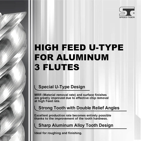 Close-up of Beast Carbide Square End Mill Set 3 Flute U Type High Feed For Aluminum Milling Roughing And Finishing