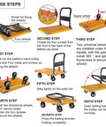 Assembly steps for Heavy Duty Folding Push Cart With Reinforced Platform And 360 Degree Swivel Front Wheels, instructions shown