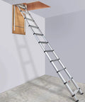 Telescoping Attic Ladder With 350 Lb Capacity, 39.37 By 23.6 Inch Opening, Lightweight Aluminum Extension For Easy Attic Access, Multi Purpose Portable And Durable, Fits 9.8 To 10.5 Foot Ceilings, Three Step Easy Install installed in ceiling hatch