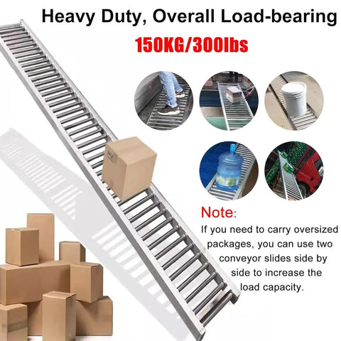 Galvanized Steel Roller Conveyor System For Unpowered Freight Handling With Extra Unloading Pulley And Slides, 40x500 Cm Flow Rack For Heavy Duty Haul And Smooth Movement, 150kg load