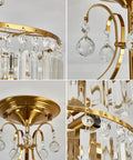 Crystal Gold Chandelier Ceiling Light With E12 Base, Modern Semi Flush Mount Fixture close-up details, luxe crystal glass design