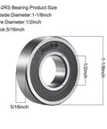 Sealed Ball Bearing 1/2 In By 1-1/8 In By 5/16 In Lubricated Chrome Steel With Double Rubber Seal dimensions diagram