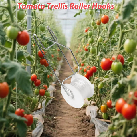 Tomato Support Hooks With String, 20 Pack Tomato Trellis Roller Hooks With 49.2 Ft String For Plants, Greenhouse Tomato Vines, Crop Trellis Kit, Plant Roller Hook, Pro Grade Durable Metal And PP Rope