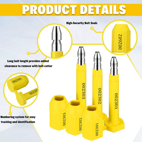 Heavy Duty Bolt Seals Yellow Bulk 100 Pack Built Tough Cargo Container Shipping Tamper Evident Locks With Numbered Sequence For Rock Solid No Sweat Warehouse Security