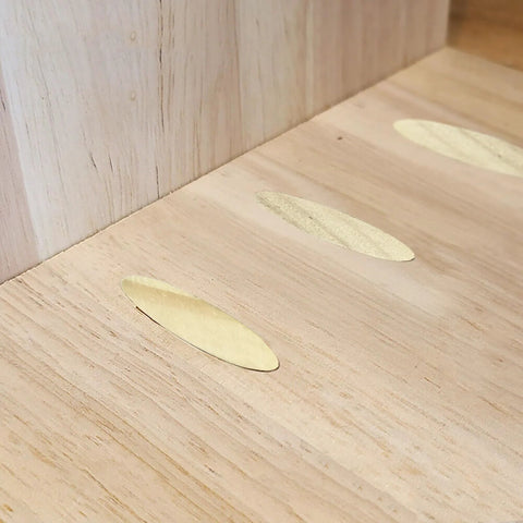 Solid Wood Pocket Hole Plugs Set Pine Wood Plugs installed in wooden surface for seamless finishes
