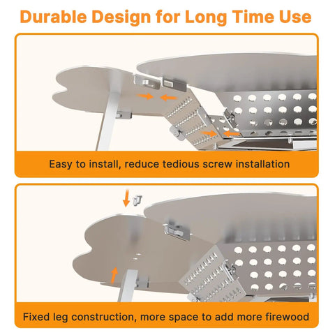 Diagram showing installation of Heat Deflector For Yukon 27 Inch Stove Premium 304 Stainless Steel Heat Diffuser with handle and legs.