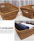 Large Woven Storage Basket With Handles For Laundry Bedroom And Bathroom Rustic Rattan Look Versatile Storage Bin For Towels Blankets And Toys Bottom 11.8 By 7.9 Top 17.3 By 10.2 7.9 Inch Tall on white surface