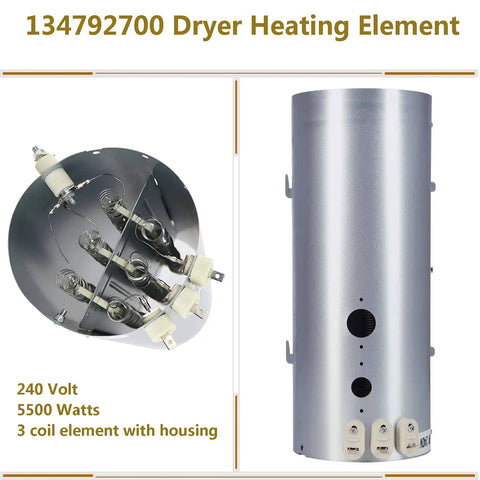 DIY Friendly Dryer Repair Kit With 134792700 Heating Element, 137032600 Thermal High Limit, And 3204267 Thermostat For Electrolux Frigidaire Dryers image showing heating element and housing