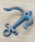 Vintage Rustic Cast Iron Nautical Anchor Wall Hooks Built Tough, solid sky blue, measures 4 by 3.7 inches, ideal for coats.