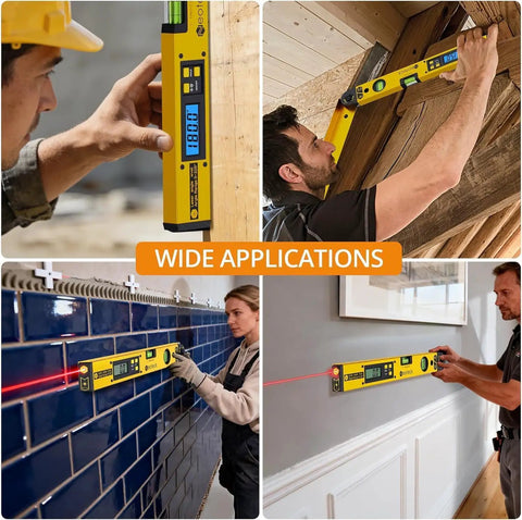 Top Shelf Heavy Duty Aluminum Digital Angle Finder With Integrated Laser Projection And Hella Precise Protractor Gauge for wall and tile measurements.