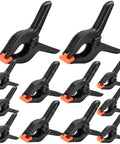 12 Pack Plastic Spring Clamps Set With 3.5 Inch 4.5 Inch And 6 Inch Black Heavy Duty Nylon Clips For Woodworking Backdrops Photography