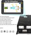 LCD display of 3000W Split Phase True Sine Wave Inverter showing voltage, capacity, and operational status for RV or shop gear.