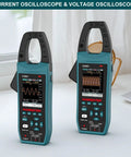 Two blue 3-In-1 AC/DC Clamp Meter And Oscilloscope For Current And Voltage, Pro Grade with digital display showing waveforms.