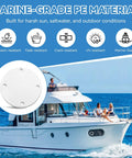Slick Marine Deck Patch Round Access Hole Cover 4-1/8 Inch shows boat with deck cover highlighting marine-grade PE material.