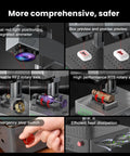 Dope Dual Lens 20W Fiber Laser Marking Machine features like rotary axis, emergency stop, and efficient heat dissipation visible