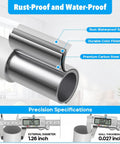 Ultra Long Tension Curtain Rod 41 To 185 Inches No Drilling Install For Patio Windows And Room Dividers One Touch Telescopic Rod White Never Rust Outdoor Curtain Rods For Easy Mount, showing close-up of rust-proof steel with specifications.