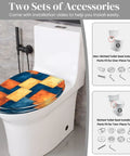 Elongated Toilet Seat for Bathroom featuring colorful checkered design, suitable for various toilet types with installation accessories.