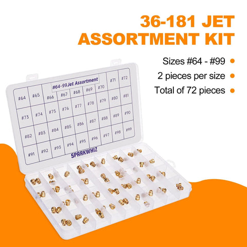 Holley Jet Assortment Kit For Carburetors, 72-Piece Jet Set With Sizes #64 To #99 in a labeled plastic case