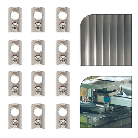 Twenty Piece Pro Grade Elastic T Nuts And Spring Loaded Fasteners For Aluminum Extrusions And 3D Printer Assemblies showing T nuts with silver finish.