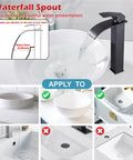 Oil rubbed bronze waterfall faucet with vessel sink, tall modern design, single handle, pop up drain compatibility