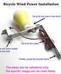 DIY Wind Turbine Kit For Teaching And Science Projects, Hands-On Tiny DC Motor Generator, Micro Wind Turbine With Fan Blades And LED Light, Power Generation Demo For Classrooms And Makerspaces showing bicycle wind power installation setup.