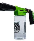 Torq Foam Blaster 6 Foam Cannon Garden Hose Attachment with green and black adjustable nozzle and transparent container
