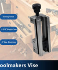 Heavy Duty Three Inch Toolmakers Vise With Dead On Precision Ground Jaws For Milling And Drilling Machines showing 4 inch jaw opening and robust design.