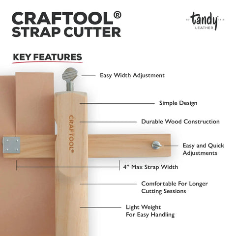 Leather Strap Cutter For Crafts With Adjustable Width Guide And Sturdy Wood Handle For Precise Uniform Belts Handles And Watch Bands Cutting And Controlled Manual Cutting For Professional Leatherwork showing key features