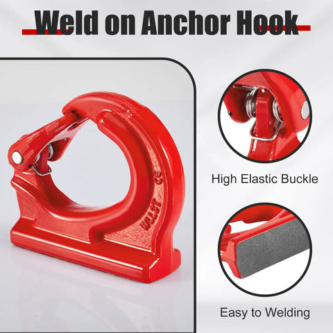3 Ton Weld On Anchor Hook Set Alloy Steel G80 Built Tough Heavy Duty Lifting Hook For Wrecker Crane Tractor And Rigging 6600 Lbs Working Load 2 Pack, red weld-on hook
