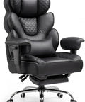Big And Tall Office Chair With Upgrade Footrest For All Day Comfort, Heavy Duty Gaming Style High Back Executive Chair in black leather