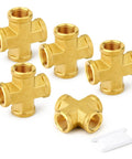 Five Pack Brass Cross 4 Way Pipe Fitting One Eighth Inch NPT Female Thread Connector For Plumbing And Air Lines Durable Solid Brass Easy Install Leakproof And Versatile DIY Plumbing Kit