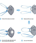 Instruction guide for P95 Face Mask With Carbon Layer For Odor Reduction Exhalation Valve And Advanced Filtration For Oil Based Particles.