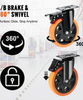 Six Inch Swivel Plate Caster Wheels Set Of Four With AB Locking No Noise PVC Non Marking Wheels for smooth rolling in shop