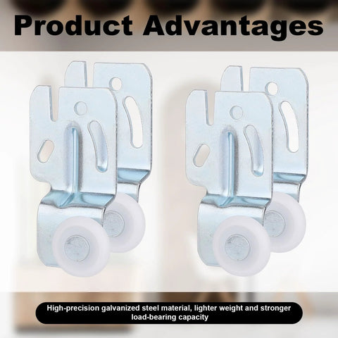 4 Pack Sliding Closet Door Hardware Roller Kit for Wardrobe and Cabinet Doors, Top-Hung Bypass Track System, close-up view