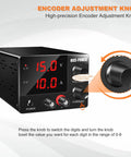 Variable DC Power Supply 0-30V 0-10A, 150W Bench Power Supply With Encoder And 3-Digit LED Display, showing encoder adjustment knob
