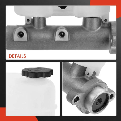 Close-up views of Brake Master Cylinder With Reservoir And Sensor For Chevy And GMC Vehicles Fits Avalanche Express 2500 3500