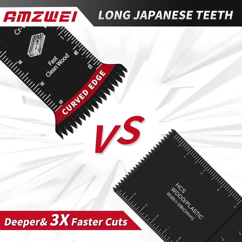 Extended Reach Titanium Oscillating Tool Blades For Metal And Wood Cutting With 70 Mm Deep Plunge Design Heavy Duty Multi Tool Accessories For Tight Squeeze Projects That Will Nail It Without Breaking A Sweat, comparison of curved edge and Japanese teeth blades.