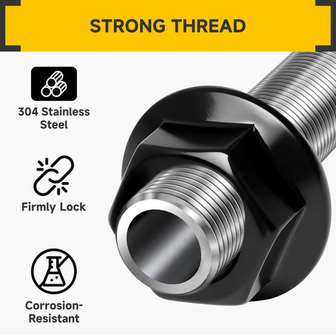 M8 Serrated Flange Hex Nuts 304 Stainless Steel 100 Pack With Hex Drive 13mm Flange Diameter 17.2mm Black Oxide Hardware Nuts 1.25mm Pitch Ideal For Auto And Home Improvement And DIY Projects And Repairs, close-up threaded nut