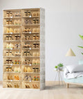 40 Pair Shoe Storage Cabinet With 2 Rows And 10 Tiers No Tools Needed In 3 Easy Steps Clear Magnetic Door Shoe Rack For Display Foldable Entryway Organizer For Home Garage And Living Room showcasing shoes.