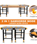 Beefed Up Folding Work Table With A Rock Solid One Thousand Pound Load Rating And Five Step Height Tweaks Featuring A Full Docking Grid two support arms and link locks in sawhorse mode.