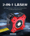 Two In One Laser Tape Measure With Level And Backlit LCD 131 Ft Laser Distance Meter 16 Ft Auto Lock Tape Ft In Fractions Mm Red on job site