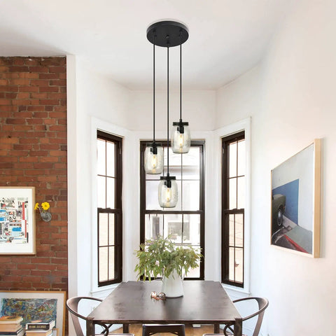 Three Light Mason Jar Pendant Lights For Kitchen Island Farmhouse Chandelier Ceiling Mount Black Rustic Hanging Lighting Dining