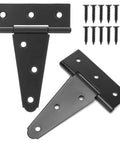 Beefy 4 Inch T Strap Door Hinges 2 Pack Black Countersunk Holes For Shed Doors And Wooden Fences Outdoor Barn Gate Hardware