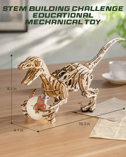 Self-Walking Dinosaur Toy Kit - 3D Wooden Puzzle And Mechanical Model For Adults And Teens, STEM DIY Craft Project, Educational Dino Collection, Wind-Up No Batteries, Perfect Gift For Birthday Or Holiday. 16.3 x 4.1 x 8.2 in