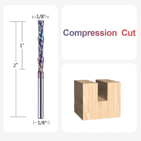 SpeTool compression spiral router bit, 1/8 inch shank, 1 inch cutting length, Tac Extreme Life coated carbide