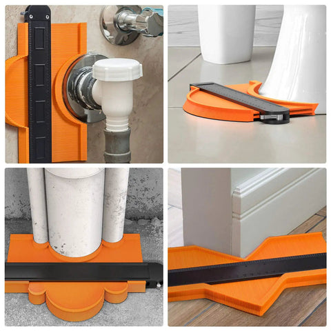 Contour Gauge Duplicator With Lock Two Pack 5 Inch And 10 Inch in use around pipes and corners, showcasing irregular shape copying.