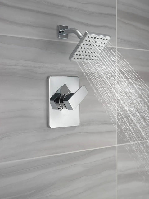 Modern 14 Series Shower Trim Kit With Chrome Head And Handle, Valve Trim Set T14267-PP, wall-mounted spray in use