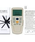 Replacement Ceiling Fan Remote For Hampton Bay FAN9T Thermostatic Remote with timer and LCD, displayed with packaging and instructions.